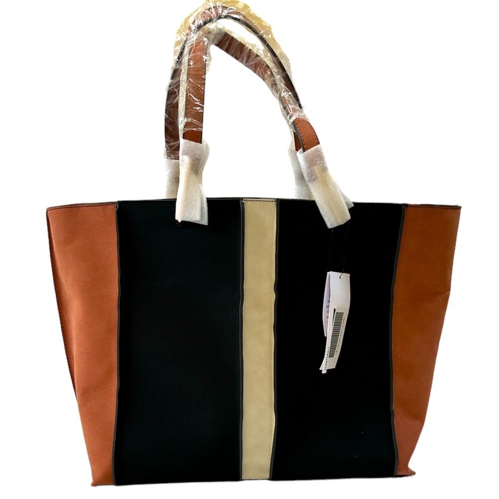JustFab Tote Bag Black Brown Cream